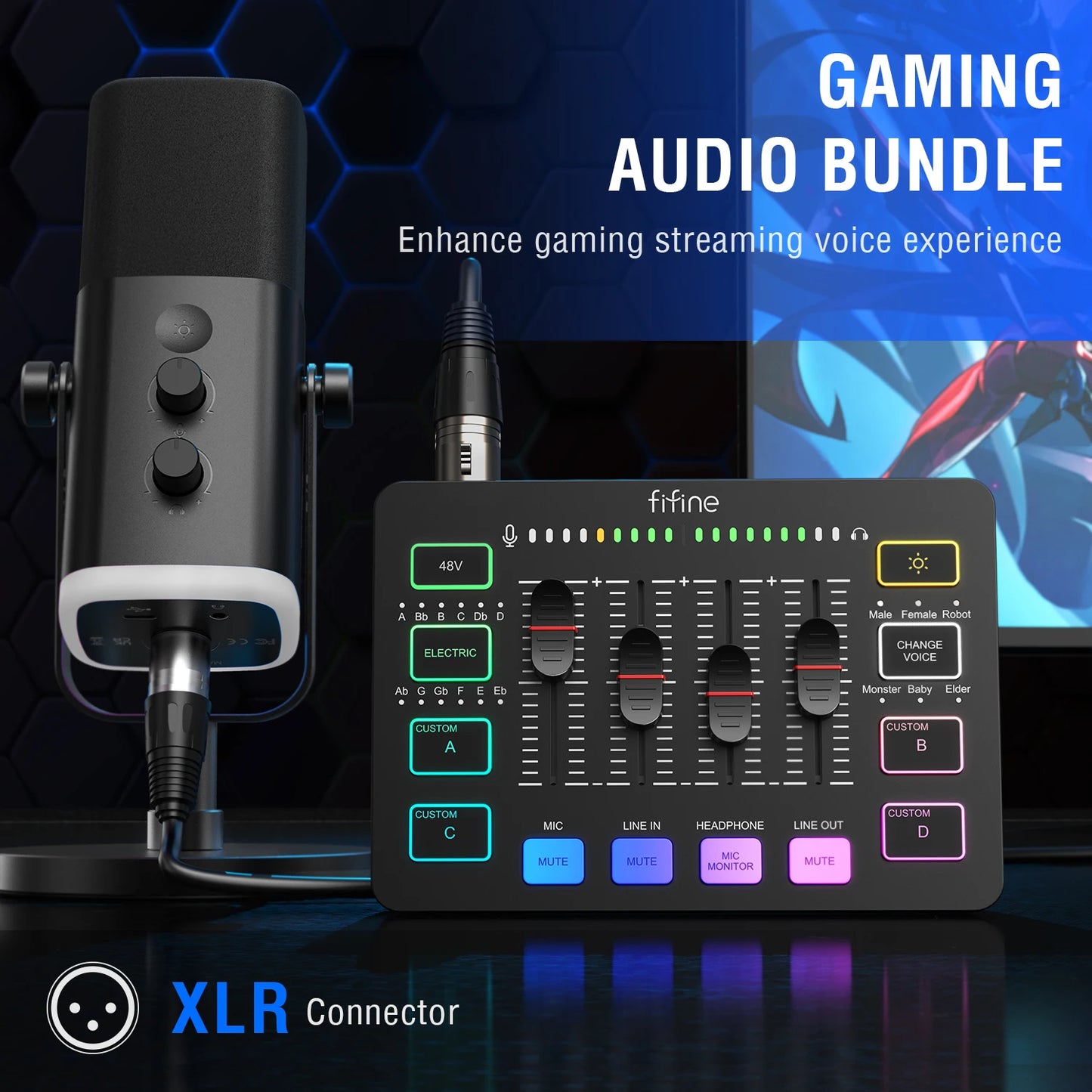 FIFINE juego de Audio para juegos, micrófono/mezclador/auriculares para transmisión de Podcasting, juego de Podcast para Youtube/OBS/Tiktok/X/Instagram-am8/H9/SC3