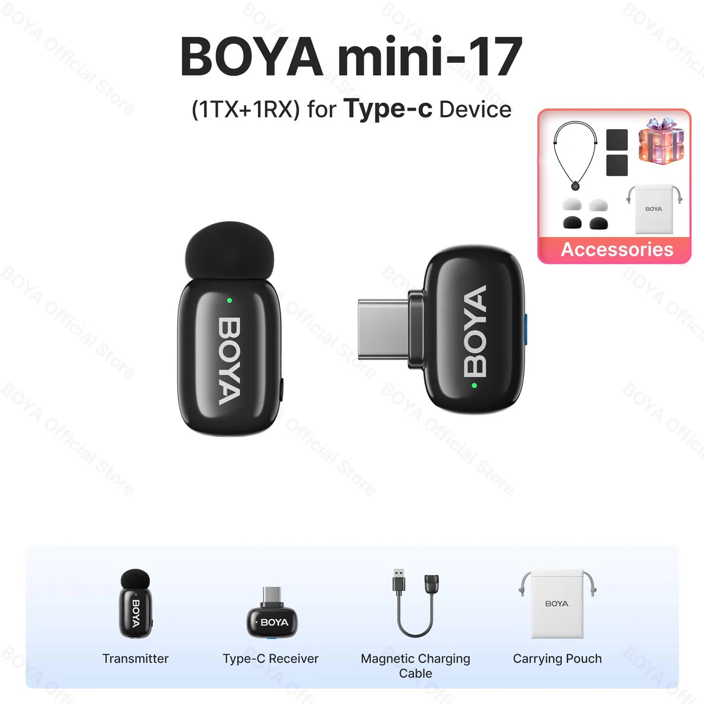BOYA BOYA Mini micrófono de solapa Lavalier inalámbrico para iPhone iPad Android tipo C teléfono transmisión en vivo Audio Video grabación Vlog