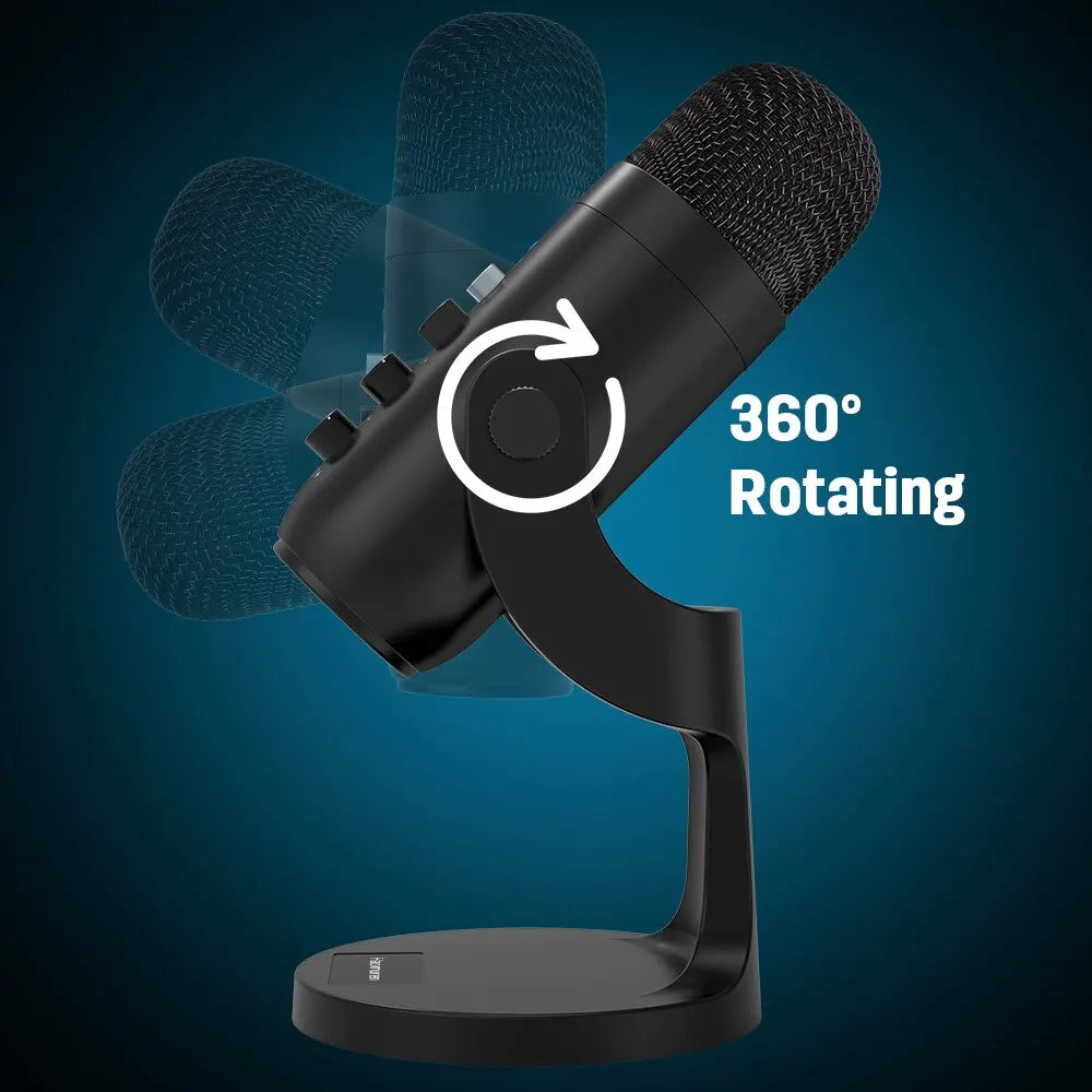 Haomuren Micrófono USB para PC Mac Gaming Grabación Stream Podcast, Micrófono de Condensador de Computadora con Adaptador de Teléfono Salida de Auriculares