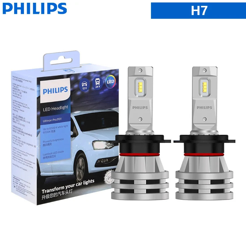Philips LED H1 H3 H4 H7 H11 Ultinon Pro3101 12V/24V 6000K Blanco brillante HB3 9005 HB4 9006 HIR2 9012 Lámparas LED para faros delanteros de automóvil, 2x