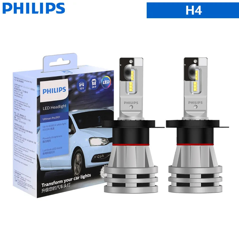 Philips LED H1 H3 H4 H7 H11 Ultinon Pro3101 12V/24V 6000K Blanco brillante HB3 9005 HB4 9006 HIR2 9012 Lámparas LED para faros delanteros de automóvil, 2x