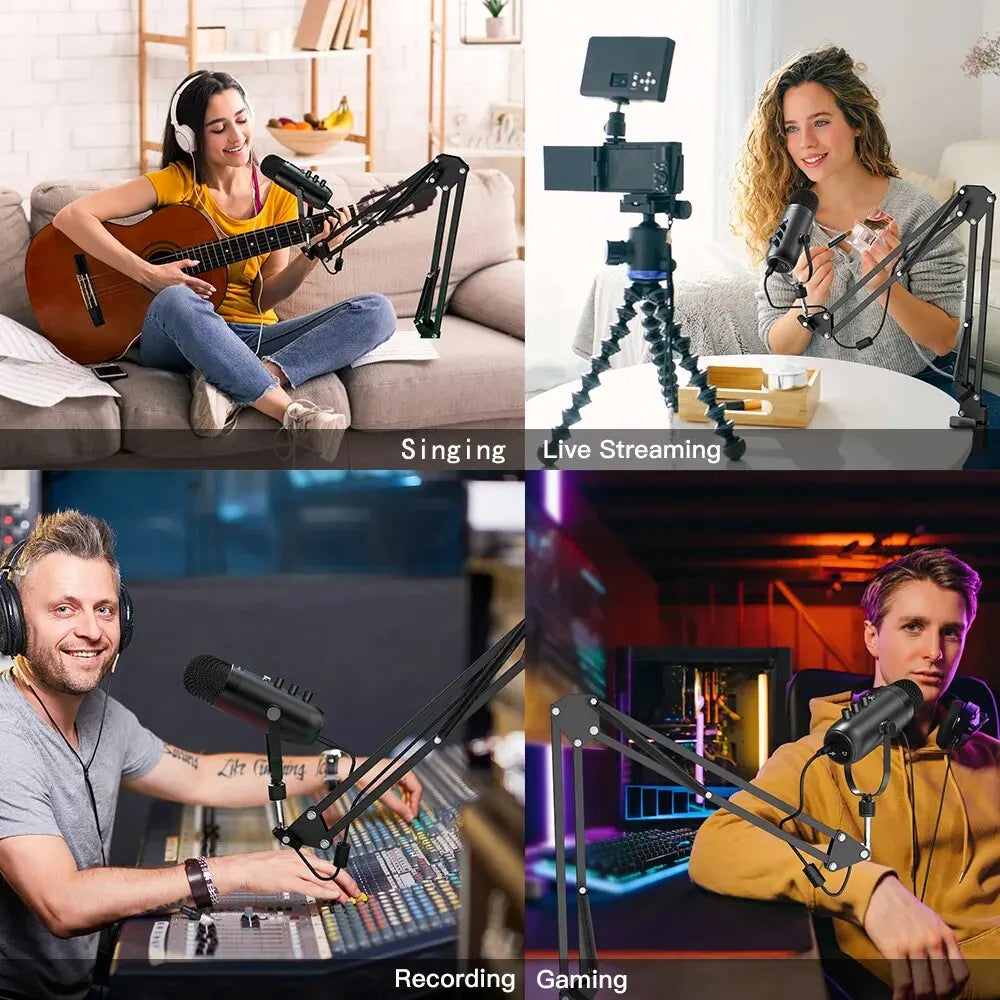 Haomuren profesional USB Streaming Podcast PC micrófono estudio cardioide condensador micrófono Kit con brazo de pluma para grabar YouTube