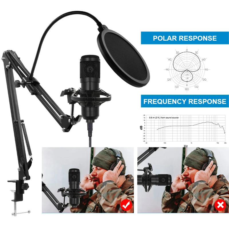 Juego de tarjetas de sonido BM800 V8, micrófono condensador de Audio profesional, micrófono para canto de estudio para Karaoke, grabación de Podcast, transmisión en vivo