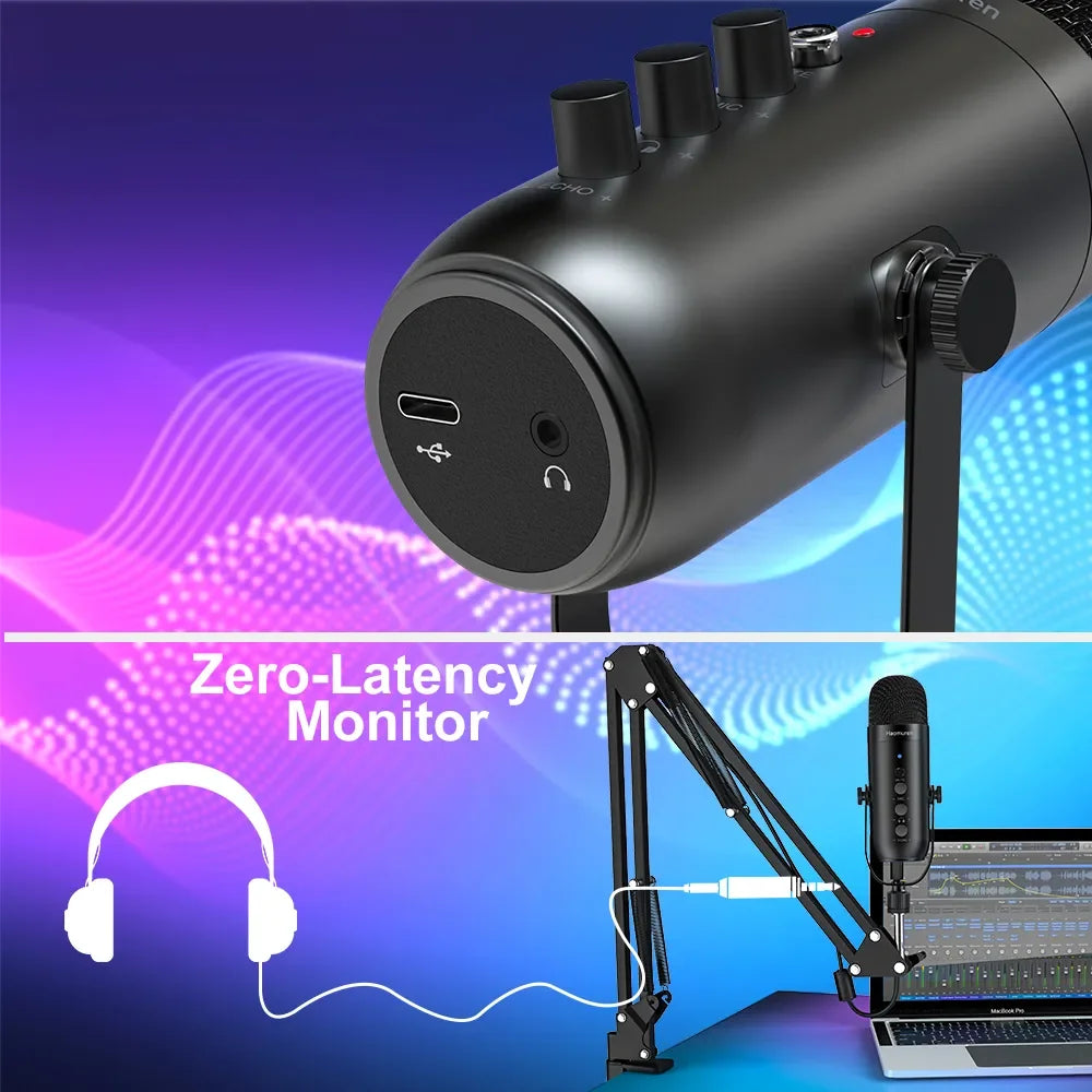 Haomuren profesional USB Streaming Podcast PC micrófono estudio cardioide condensador micrófono Kit con brazo de pluma para grabar YouTube
